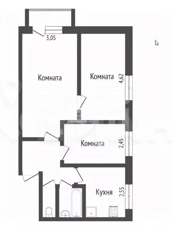 3-к кв. Татарстан, Казань Краснококшайская ул., 158 (50.0 м) - Фото 1