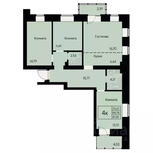 4-к кв. Красноярский край, Красноярск ул. Елены Стасовой, 80 (87.5 м) - Фото 1