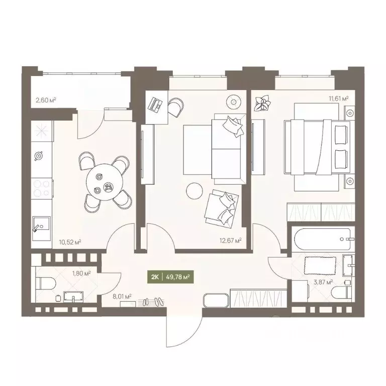 2-к кв. Кемеровская область, Кемерово Московский просп., 23А (49.78 м) - Фото 1