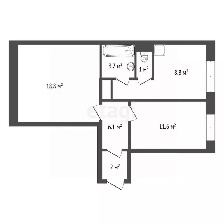 2-к кв. Красноярский край, Красноярск ул. Попова, 24 (51.1 м) - Фото 2