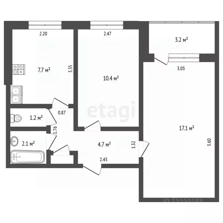 2-к кв. Самарская область, Самара ул. Фадеева, 44 (43.6 м) - Фото 2