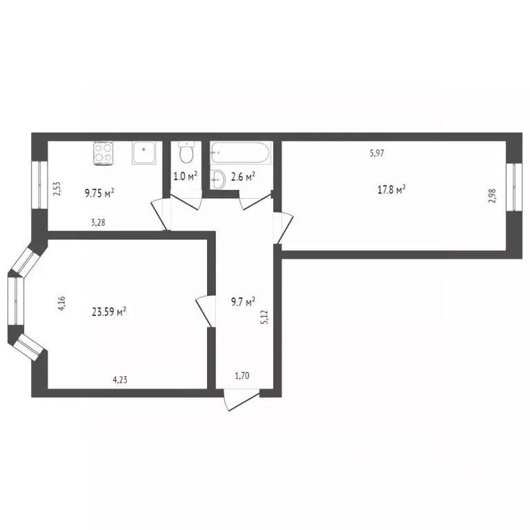 2-к кв. Ямало-Ненецкий АО, Новый Уренгой Молодежная ул., 3 (57.8 м) - Фото 2