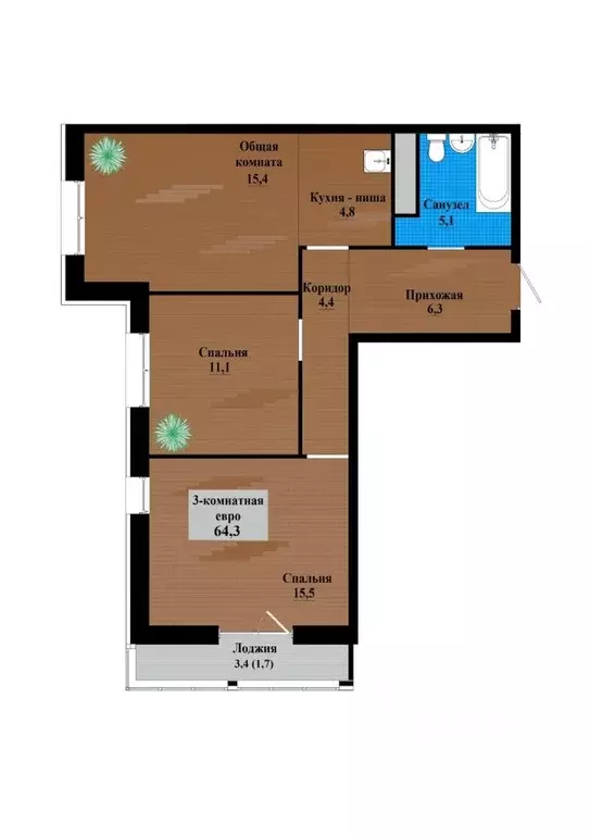 3-к кв. Забайкальский край, Чита просп. Маршала Жукова (64.1 м) - Фото 1