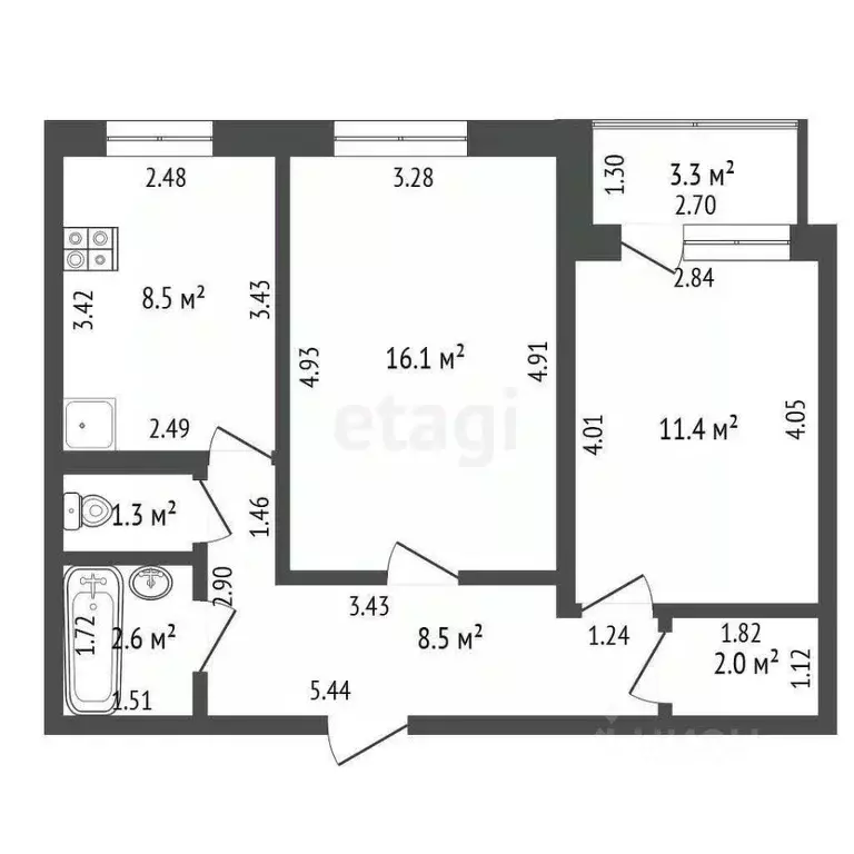 2-к кв. Башкортостан, Стерлитамак ул. Артема, 21А (50.4 м) - Фото 1