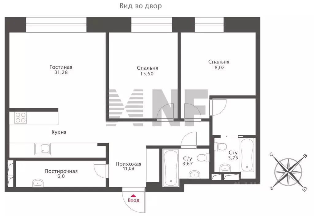 3-к кв. Москва Мосфильмовская ул., 1к1 (91.0 м) - Фото 2