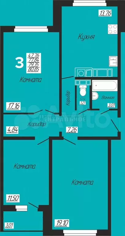 3-к. квартира, 80,9 м, 2/10 эт. - Фото 0