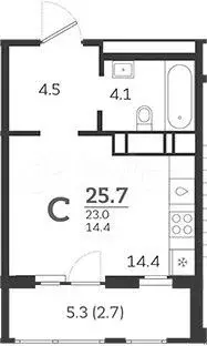 Квартира-студия, 25,7 м, 21/24 эт. - Фото 1