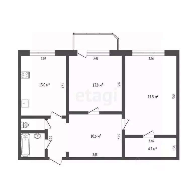 2-к кв. Тюменская область, Тюмень ул. Мельникайте, 125 (70.2 м) - Фото 1