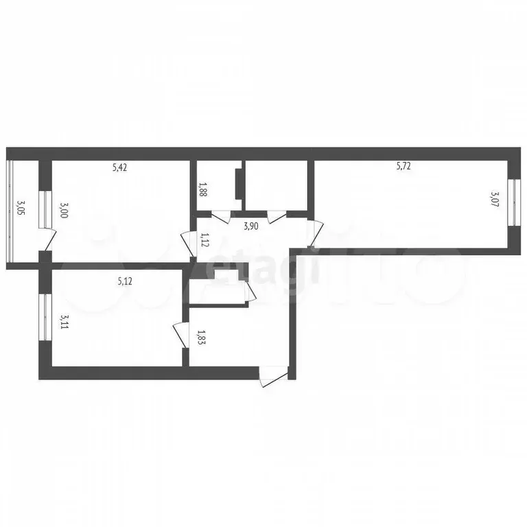 3-к. квартира, 58,5 м, 1/5 эт. - Фото 0