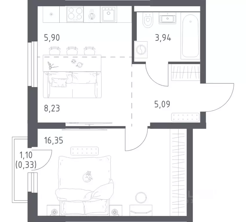 1-к кв. Башкортостан, Уфа ул. Минигали Губайдуллина, 8к9 (39.84 м) - Фото 1