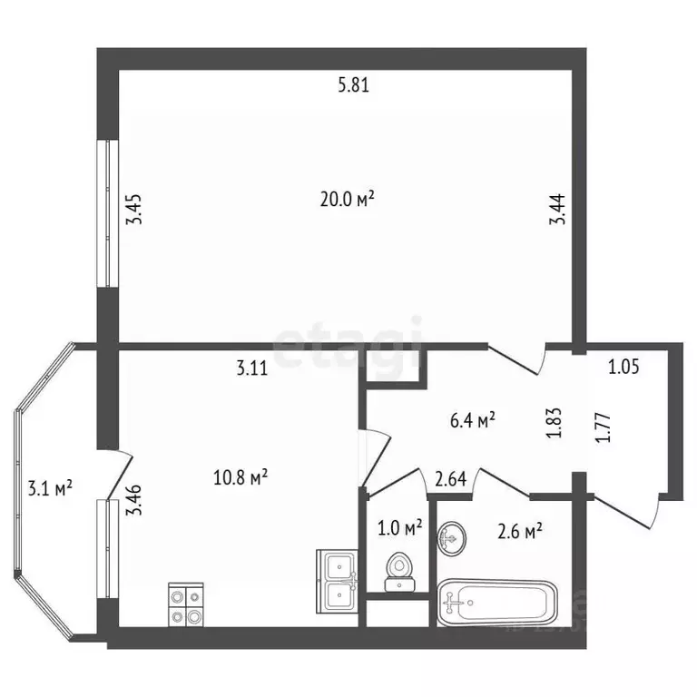 1-к кв. Санкт-Петербург ул. Оптиков, 52к2Г (40.8 м) - Фото 2