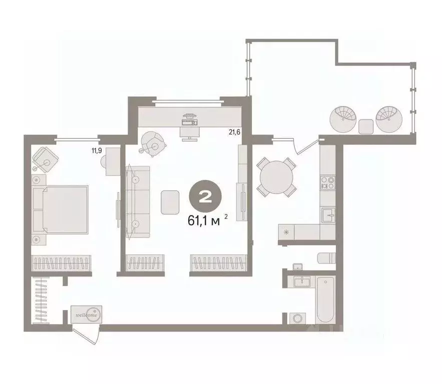 2-к кв. Ханты-Мансийский АО, Сургут просп. Ленина, 45 (61.1 м) - Фото 1