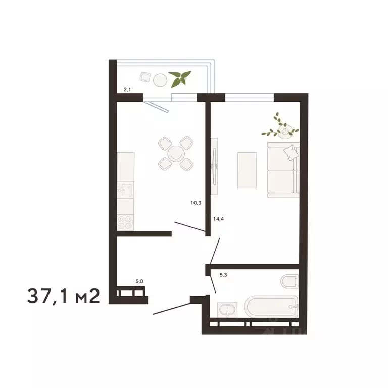 1-к кв. Приморский край, Владивосток Луговая ул. (37.1 м) - Фото 1