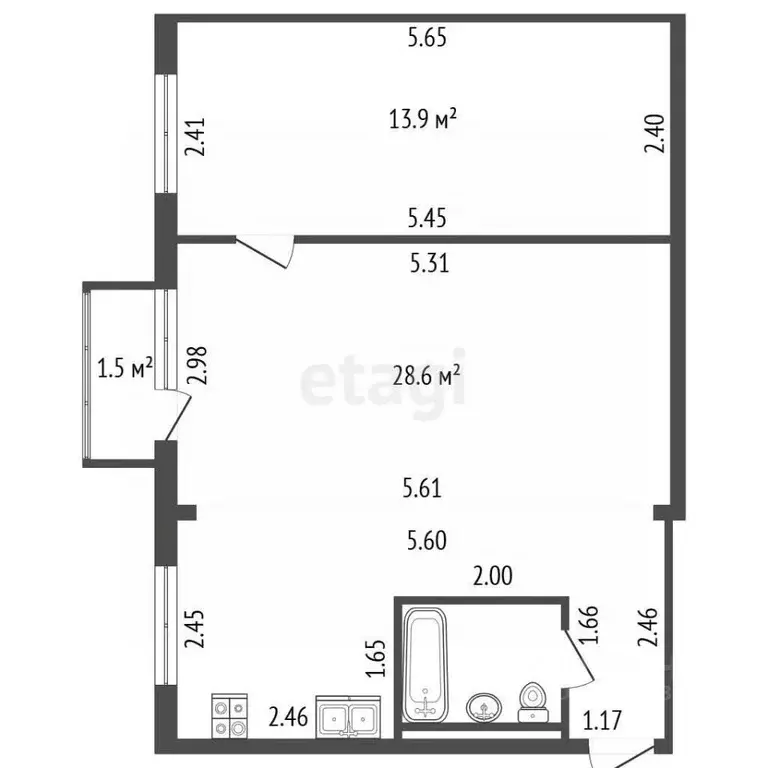 2-к кв. Санкт-Петербург просп. Науки, 20 (45.3 м) - Фото 2