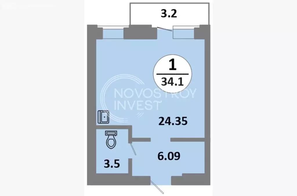 квартира-студия: красноярск, соколовская улица, 54 (34.1 м) - Фото 0