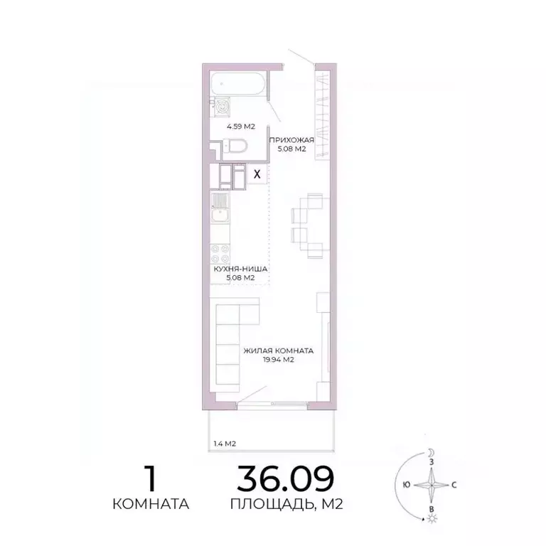 1-к кв. Пензенская область, Пенза Побочинская ул., с18 (36.09 м) - Фото 1