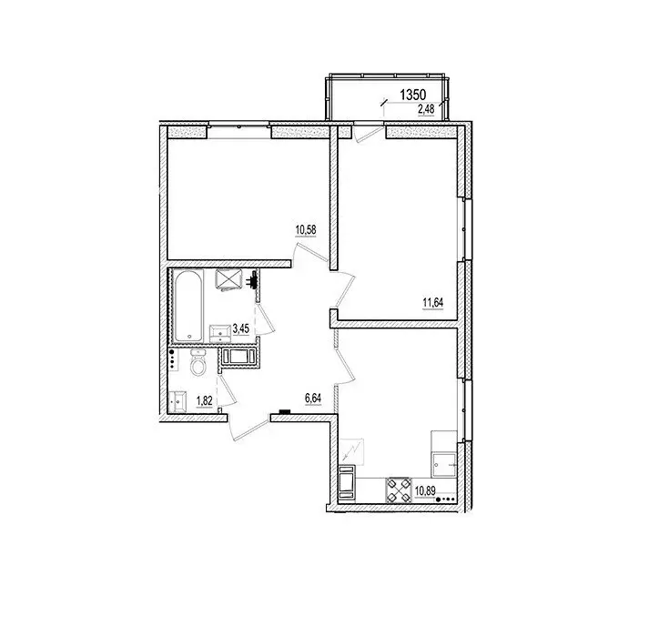 2-комнатная квартира: Коммунар, Ново-Антропшинская улица, 5к2 (45.76 ... - Фото 1