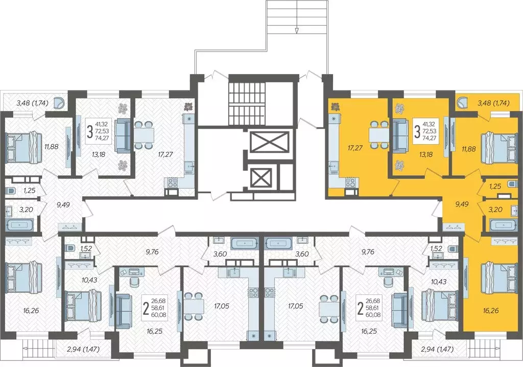 3-комнатная квартира: Краснодар, ЖК Смородина (74.27 м) - Фото 2
