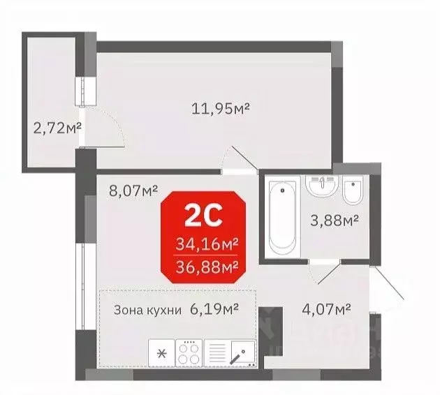 1-к кв. Новосибирская область, Новосибирск ул. Титова, 196/1 (34.16 м) - Фото 0