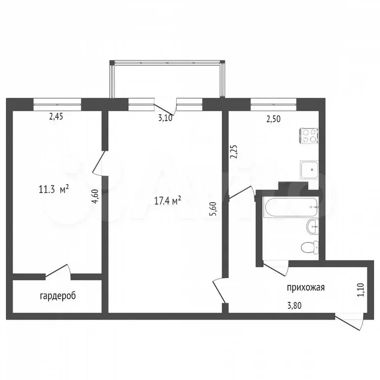 2-к. квартира, 45,4 м, 4/5 эт. - Фото 0