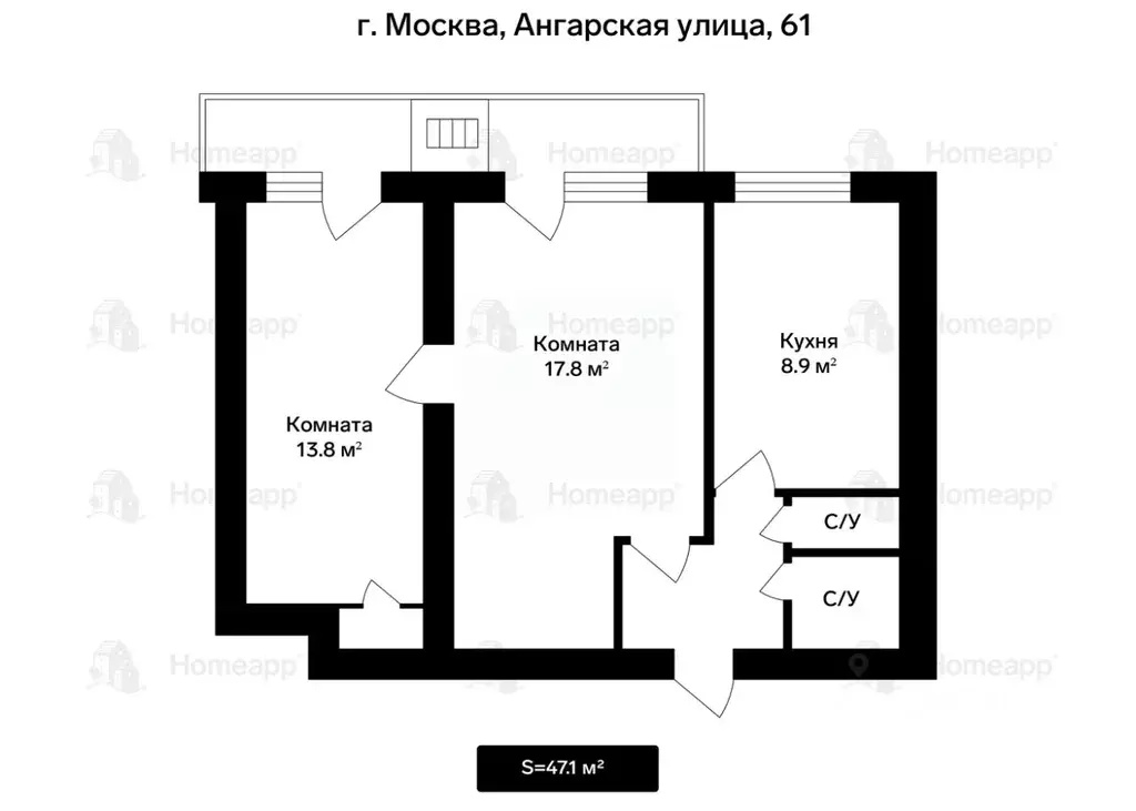 2-к кв. Москва Ангарская ул., 61 (47.1 м) - Фото 2
