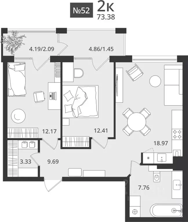 2-к кв. Калининградская область, Светлогорск Новая ул., 108-114 (73.38 ... - Фото 1