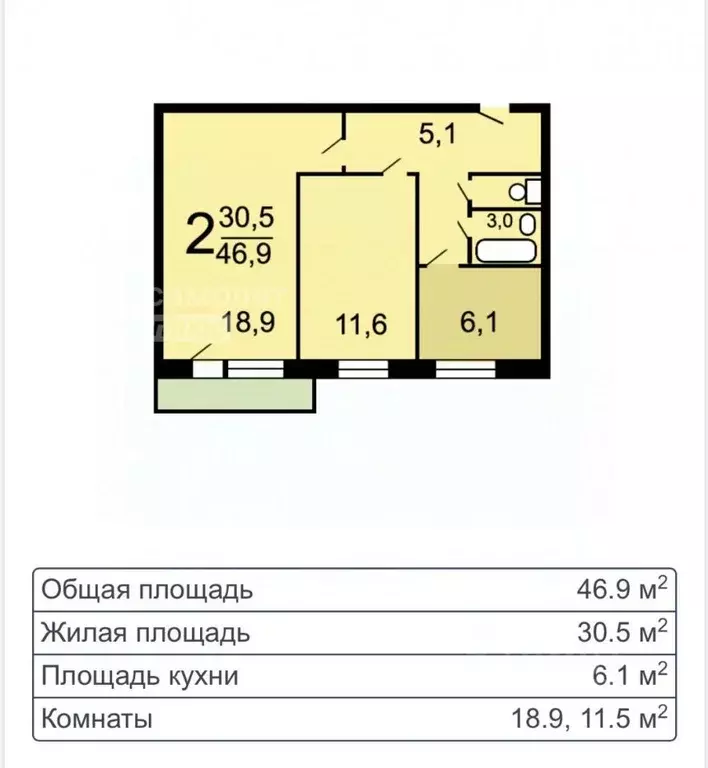 2-к кв. Москва 1-й Тушинский проезд, 5 (47.1 м) - Фото 2