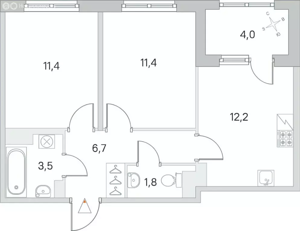 2-комнатная квартира: посёлок Шушары, улица Нины Петровой, 6к1 (47.2 ... - Фото 0