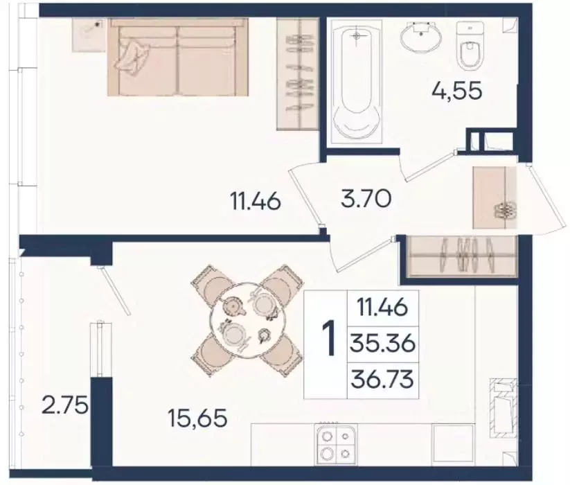 1-к кв. Краснодарский край, Краснодар  (36.73 м) - Фото 0