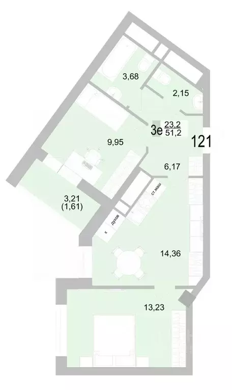 2-к кв. Свердловская область, Екатеринбург ул. Черкасская, 5к1 (52.76 ... - Фото 1