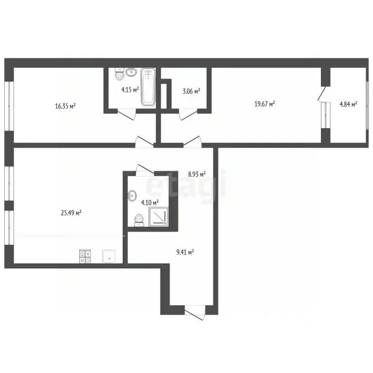 3-к кв. Тюменская область, Тюмень ул. Пожарных и Спасателей, 1к1 (90.6 ... - Фото 2