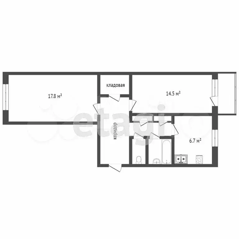 2-к. квартира, 45,1 м, 4/5 эт. - Фото 0