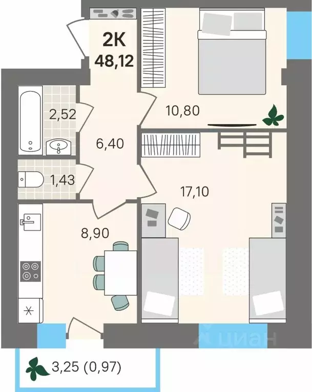 2-к кв. Пермский край, Пермский муниципальный округ, с. Култаево ул. ... - Фото 1