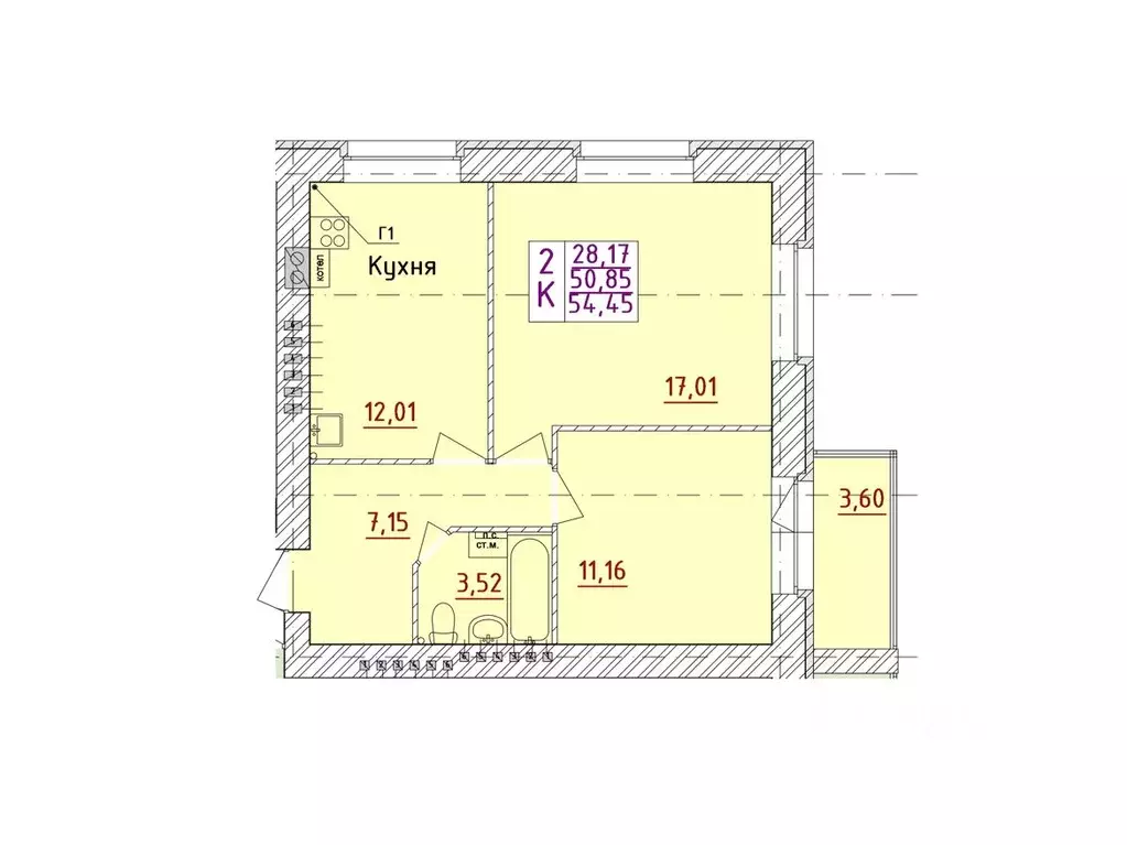 2-к кв. Ярославская область, Ярославский муниципальный округ, пос. ... - Фото 1