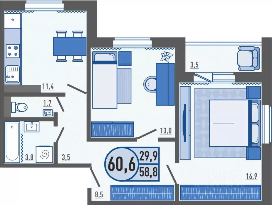 2-к кв. Орловская область, Орловский муниципальный округ, д. Образцово ... - Фото 1