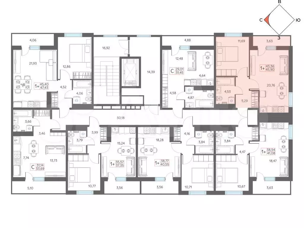 2-к. квартира, 45,9 м, 4/8 эт. - Фото 1