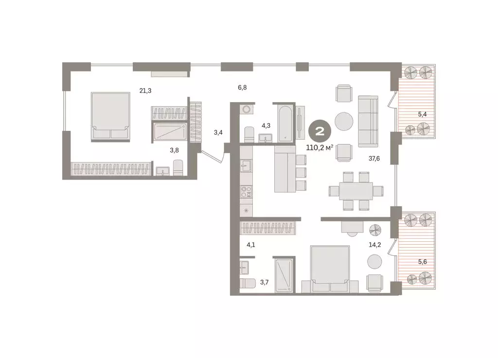 2-комнатная квартира: Новосибирский район, рабочий посёлок Краснообск, ... - Фото 2