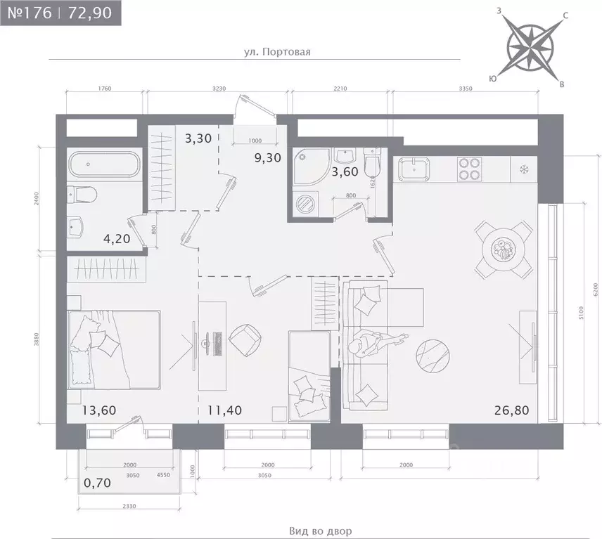 2-к кв. Татарстан, Казань 1712 жилой комплекс (72.9 м) - Фото 1