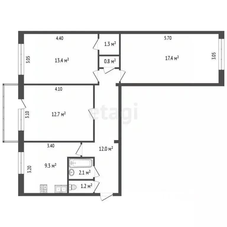 3-к кв. Коми, Усинск ул. 60 лет Октября, 16 (71.0 м) - Фото 0