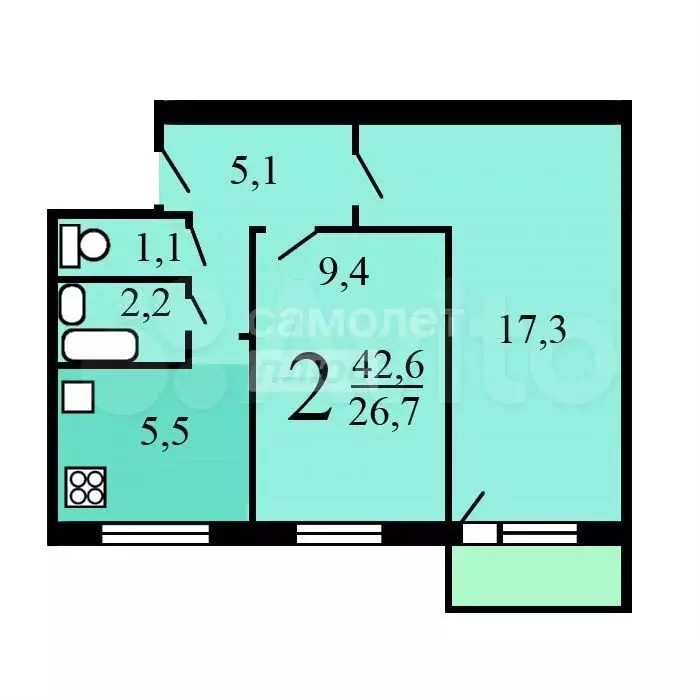 2-к. квартира, 48 м, 7/9 эт. - Фото 0