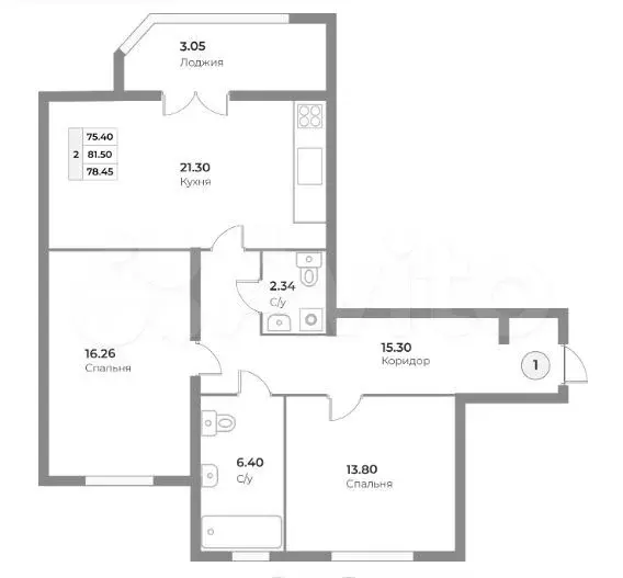 2-к. квартира, 78,5 м, 1/4 эт. - Фото 1