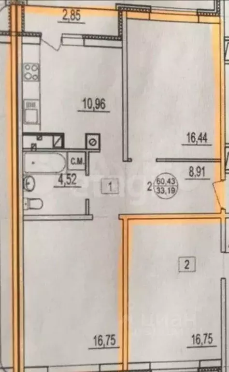 2-к кв. Тверская область, Тверь Октябрьский просп., 99 (62.8 м) - Фото 2