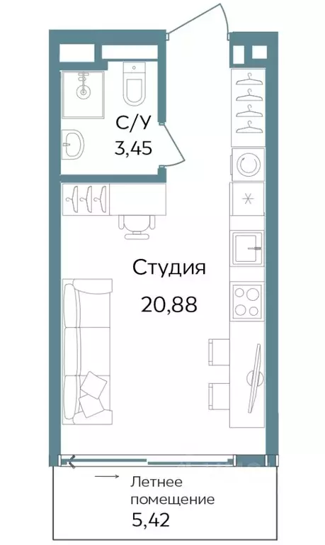 Студия Крым, Саки ул. Морская (29.75 м) - Фото 1