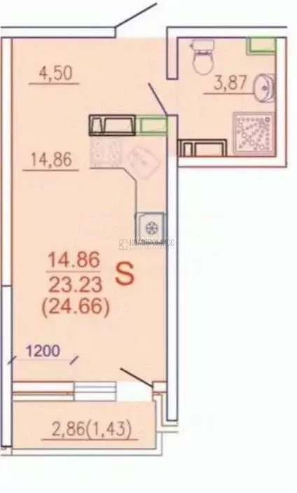 Студия Краснодарский край, Краснодар ул. Евгении Жигуленко (24.0 м) - Фото 2