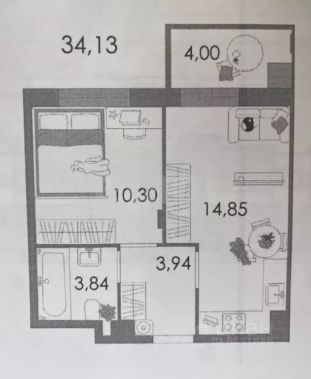 1-к кв. Тульская область, Тула ул. Самоварная, 14 (32.5 м) - Фото 2
