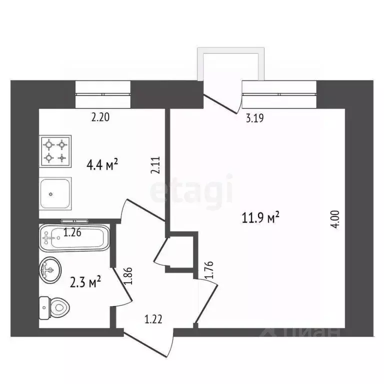 1-к кв. Самарская область, Самара ул. Дыбенко, 159 (21.0 м) - Фото 2