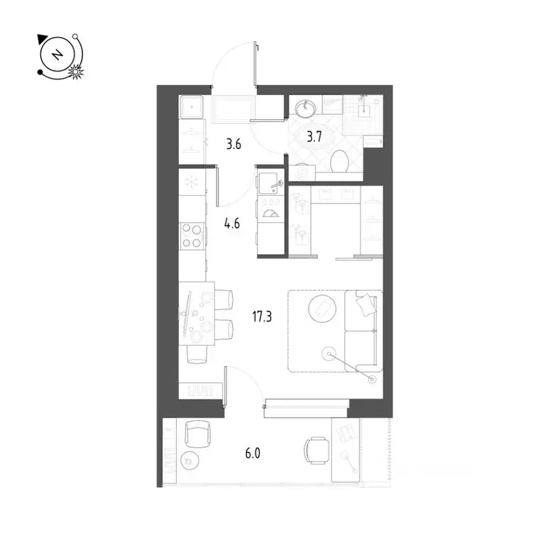 Студия Тюменская область, Тюмень Профсоюзная ул., 49 (31.0 м) - Фото 0