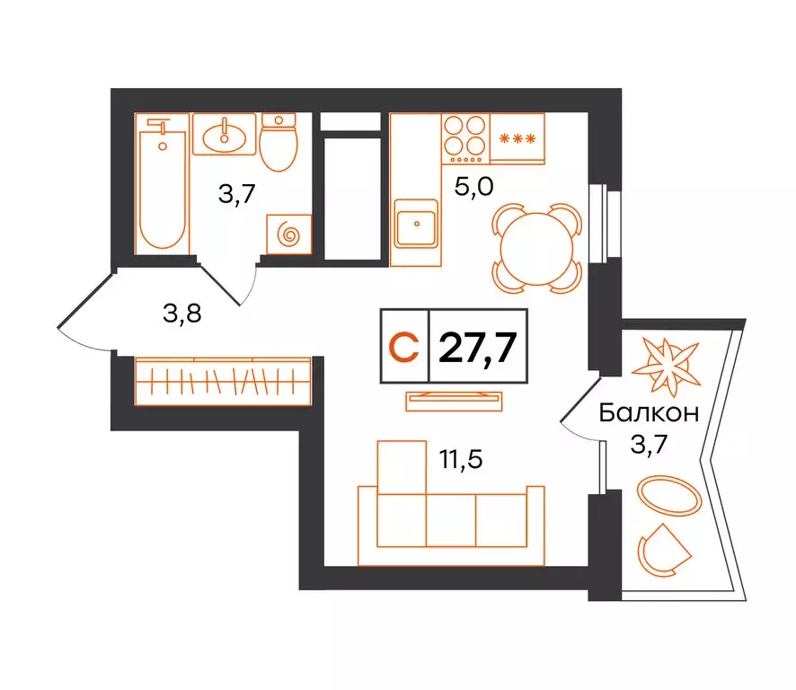 Квартира-студия: Екатеринбург, улица Патриса Лумумбы, 54 (27.7 м) - Фото 1