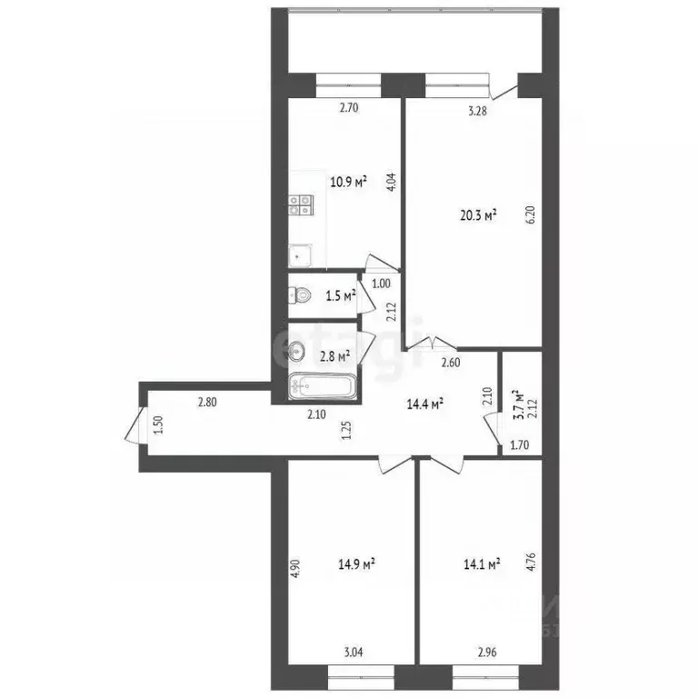 3-к кв. Саха (Якутия), Якутск ул. Кальвица, 2/3 (82.6 м) - Фото 1