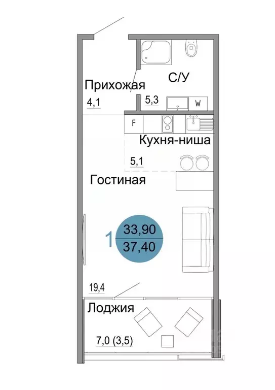 1-к кв. Крым, Керчь  (37.4 м) - Фото 0